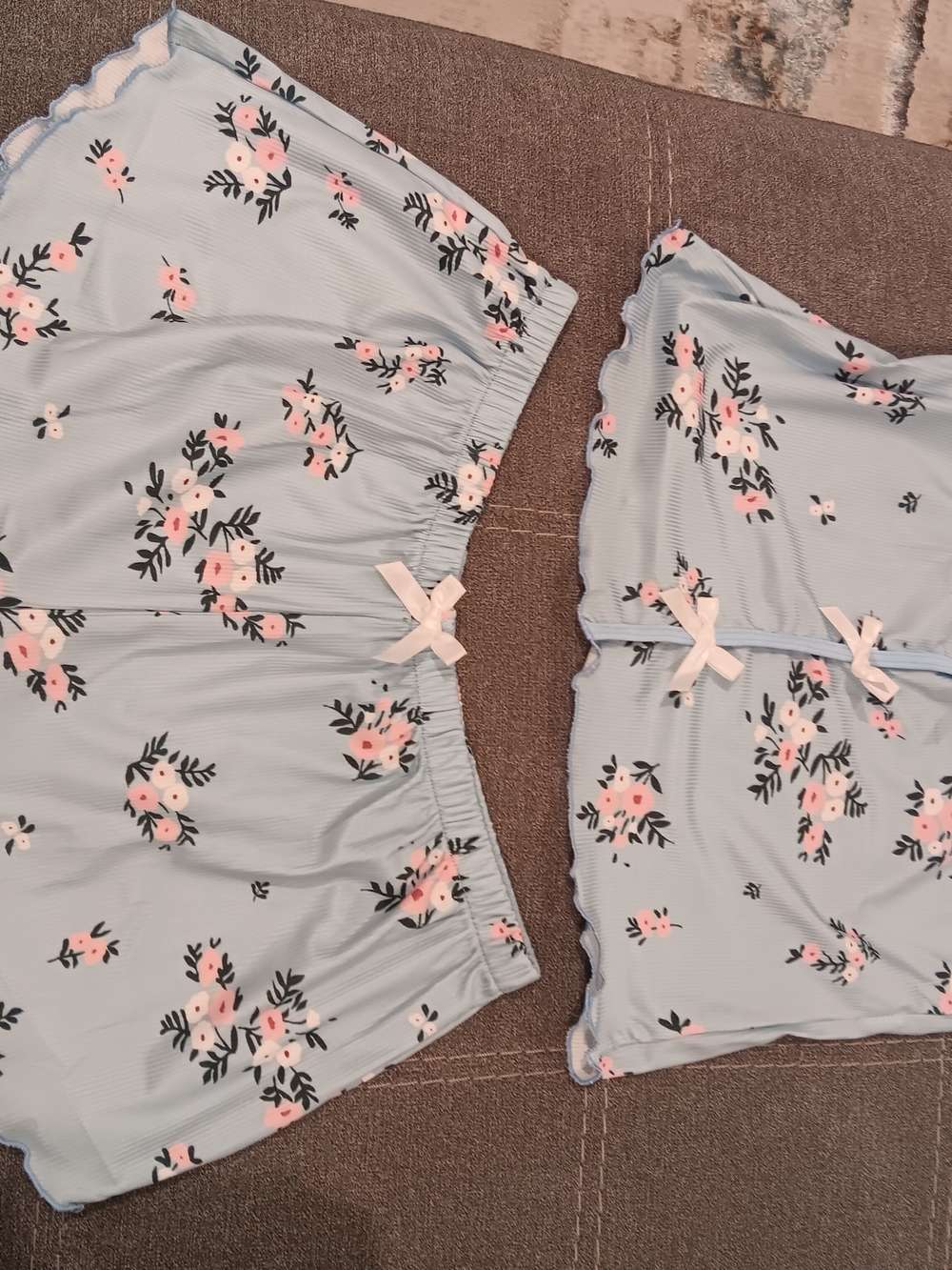& Other Stories Light Blue Floral Pajama Set with Pink Accents